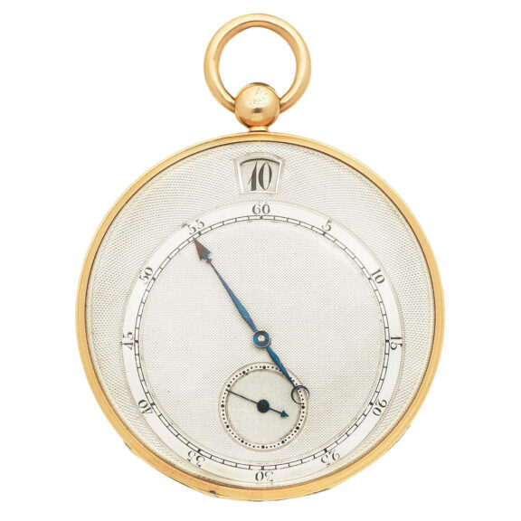 Swiss gold cylinder with eccentric jump hour dial Circa 1825