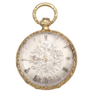 A small French gold key wind cylinder pocket watch Circa 1850
