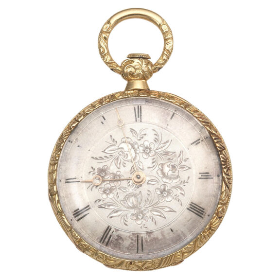 A small French gold key wind cylinder pocket watch Circa 1850