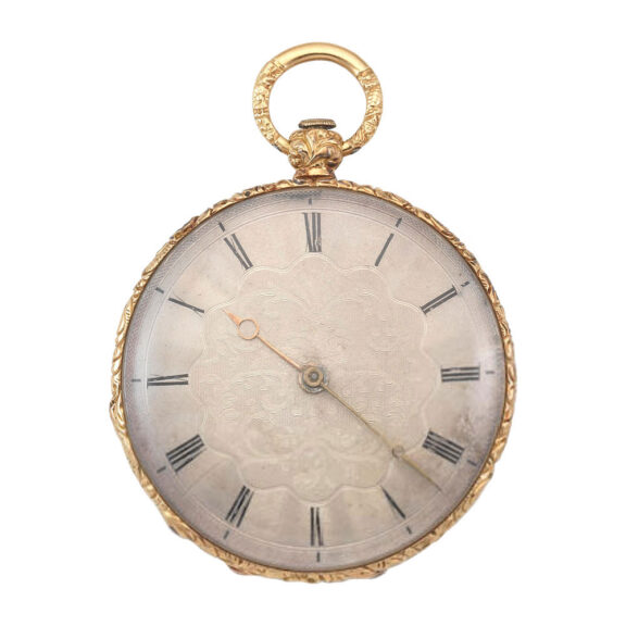 Continental gold open faced cylinder pocket watch Circa 1850 Continental gold open faced cylinder pocket watch Circa 1850