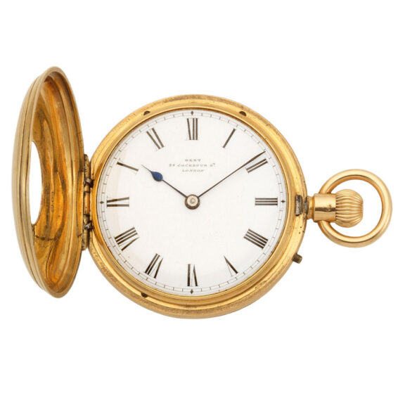 An English gold keyless wind half hunter pocket watch Circa 1870