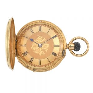 An English gold keyless wind full hunter pocket watch Circa 1881
