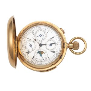 A Swiss gold quarter repeating lever with moon phase Circa 1908