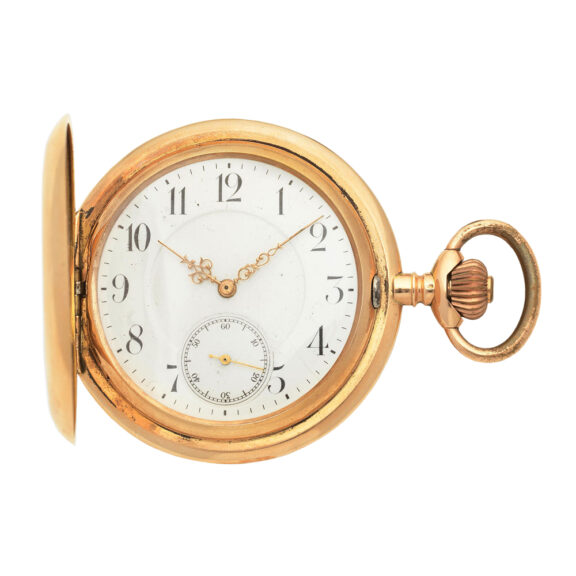 A German gold keyless wind full hunter pocket watch Circa 1900 A German gold keyless wind full hunter pocket watch Circa 1900