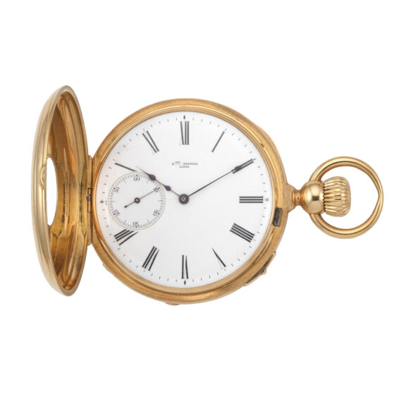A German gold keyless wind half hunter pocket watch Circa 1905 A German gold keyless wind half hunter pocket watch Circa 1905