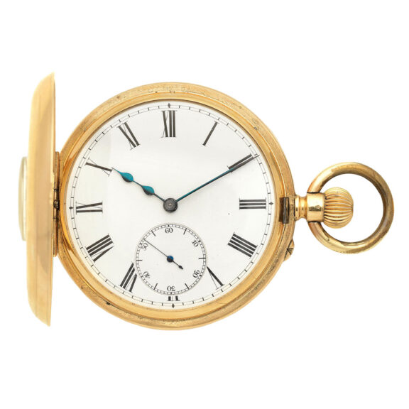 English gold half hunting cased keyless lever watch Circa 1889
