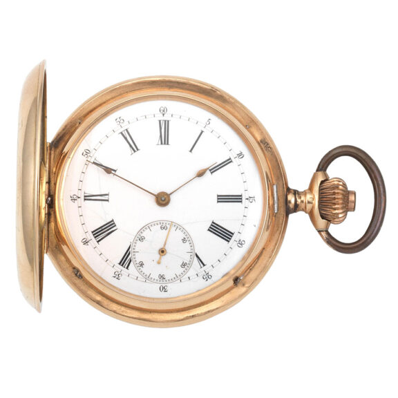 A Swiss gold keyless wind full hunter pocket watch Circa 1900