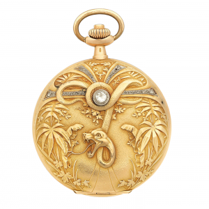 Swiss gold/stone lever pocket watch with snake relief Circa 1900