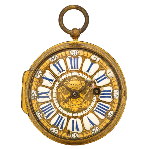 A French gilt metal verge oignon pocket watch Circa 1700-1725 A French gilt metal verge oignon pocket watch Circa 1700-1725