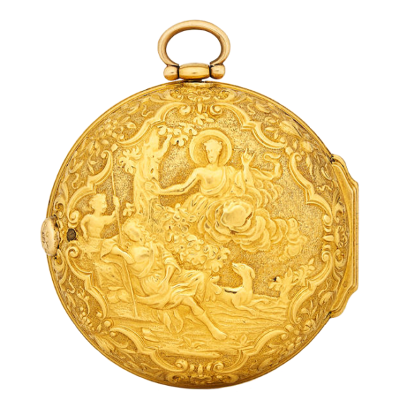 An English repousse gold pair cased verge watch Circa 1725-1750
