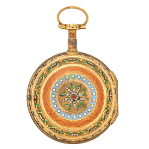 A Swiss enameled gold verge pocket watch Circa 1750-1775