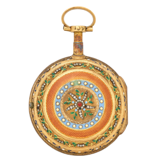 A Swiss enameled gold verge pocket watch Circa 1750-1775