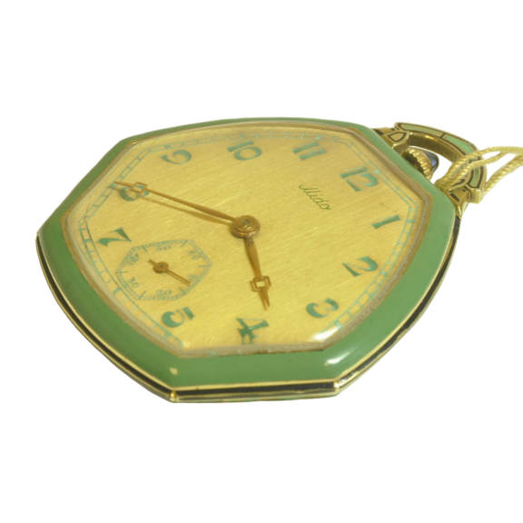 Fine Swiss Art Deco enameled gold open face dress watch 1920's Fine Swiss Art Deco enameled gold open face dress watch 1920's