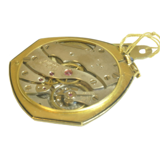 Fine Swiss Art Deco enameled gold open face dress watch 1920's