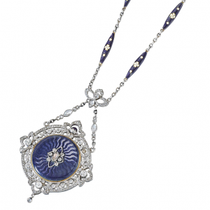A fine Swiss enameled gold pendant watch and chain Circa 1910