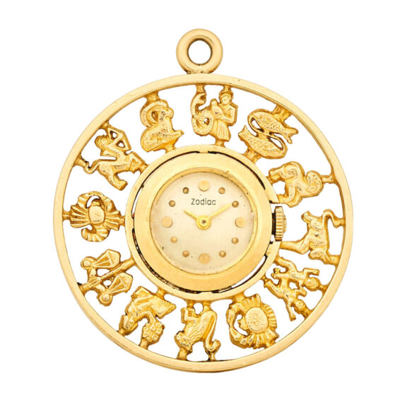 A Swiss gold manual wind 12 Zodiacs pendant watch Circa 1950