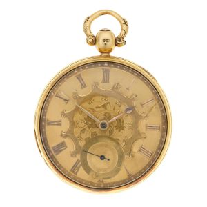 An English gold key wind open face pocket watch Circa 1867