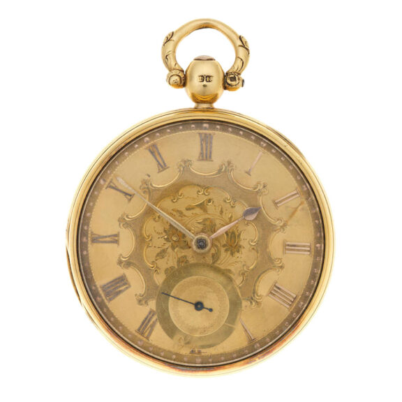 An English gold key wind open face pocket watch Circa 1867