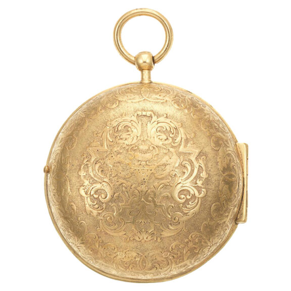 A French gilt metal pocket watch with mock pendulum Circa 1690 A French gilt metal pocket watch with mock pendulum Circa 1690