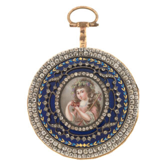 A French gilt and stone set verge with enamel portrait Circa 1790