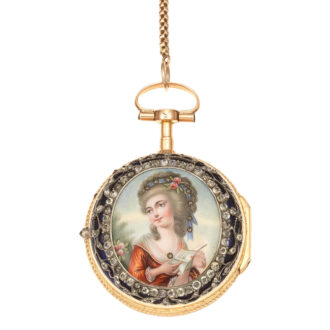 Gold and gilt metal pocket watch with enamel portrait Circa 1760