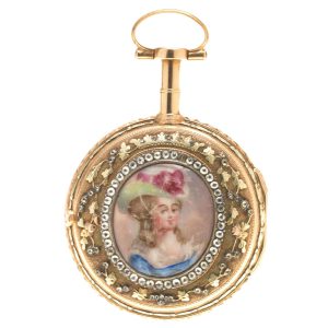 A French gold verge with enamel miniature portrait Circa 1810