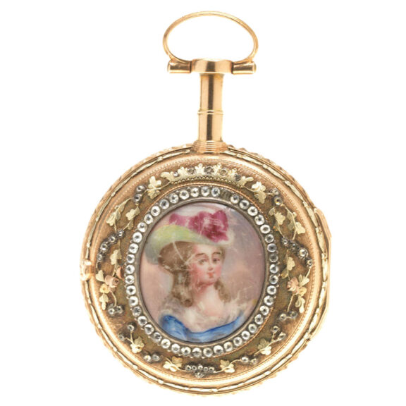 A French gold verge with enamel miniature portrait Circa 1810
