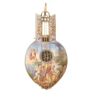 Unusual Swiss gilt, enamel watch in the form of a lute Circa 1790