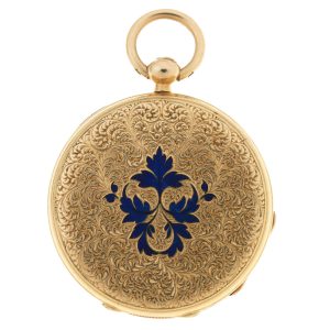 A Swiss miniature gold and enamel pocket watch Circa 1850