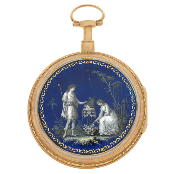 A French gold pocket watch with enamel decoration Circa 1790