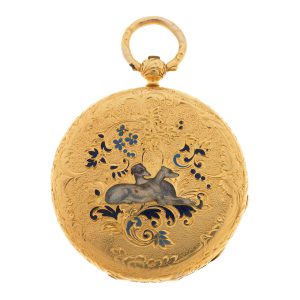 Swiss gold and enamel key wind cylinder pocket watch Circa 1870