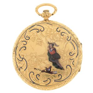 Swiss gold verge pocket watch with enamel decoration Circa 1820