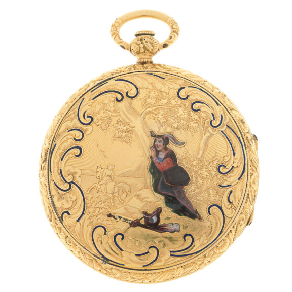 Swiss gold verge pocket watch with enamel decoration Circa 1820