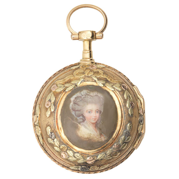 French gold verge with enamel miniature portrait Circa 1790