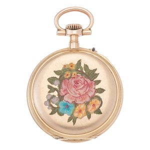 A Swiss gold pocket watch with enamel decoration Circa 1870