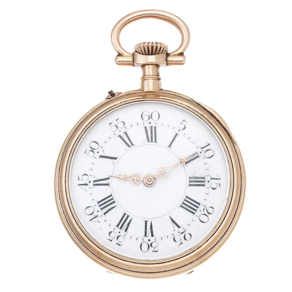 A Swiss gold pocket watch with enamel decoration Circa 1870 A Swiss gold pocket watch with enamel decoration Circa 1870