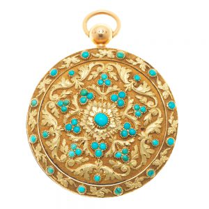 French gold and turquoise set open faced verge Circa 1830