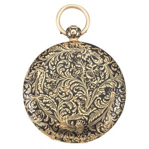 A French gold cylinder with black enamel decoration Circa 1830