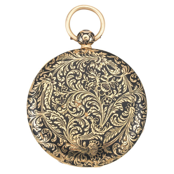 A French gold cylinder with black enamel decoration Circa 1830