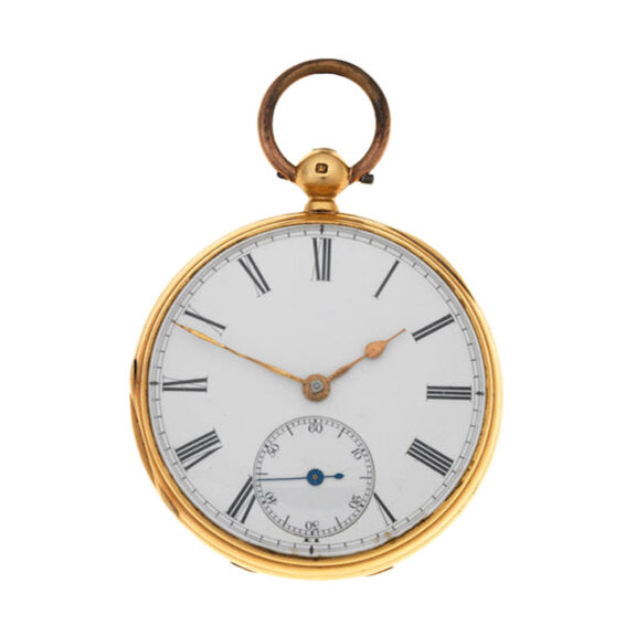An English gold key wind open face lever pocket watch Circa 1877