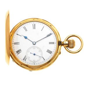 English gold keyless wind hunting cased watch Circa 1902