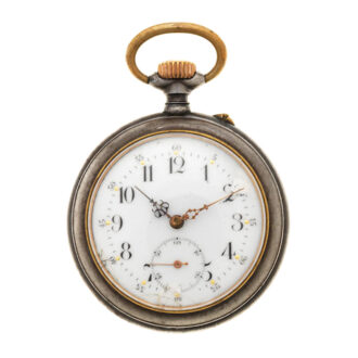 A Swiss gun metal pocket watch with erotic automaton Circa 1900