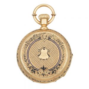 American gold and enamel full hunter pocket watch Circa 1880
