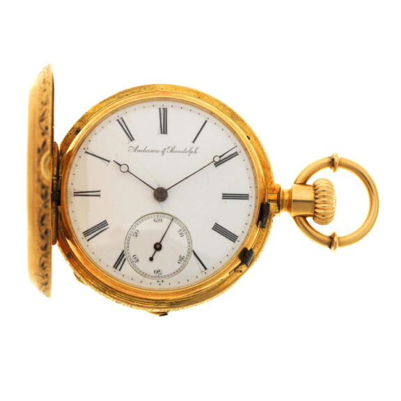 American gold and enamel full hunter pocket watch Circa 1880 American gold and enamel full hunter pocket watch Circa 1880
