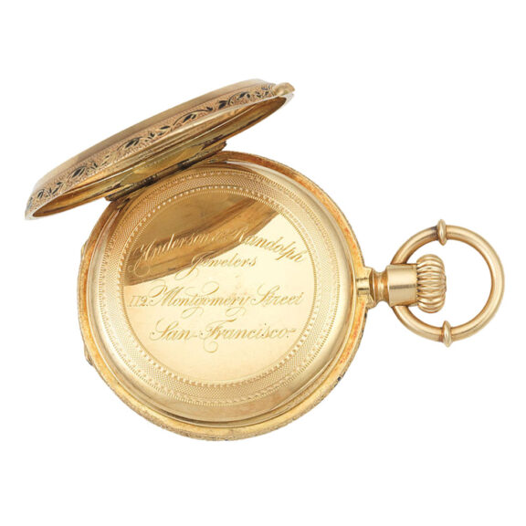 American gold and enamel full hunter pocket watch Circa 1880 American gold and enamel full hunter pocket watch Circa 1880