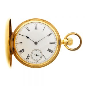 An English 18 carat gold full hunter lever pocket watch Circa 1871