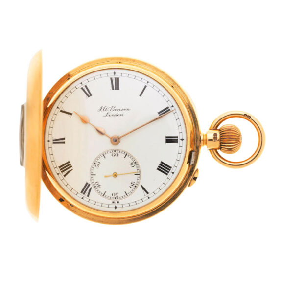 An English gold keyless wind half hunter pocket watch Circa 1912