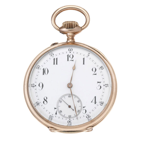 A Swiss gold keyless wind open face pocket watch Circa 1940
