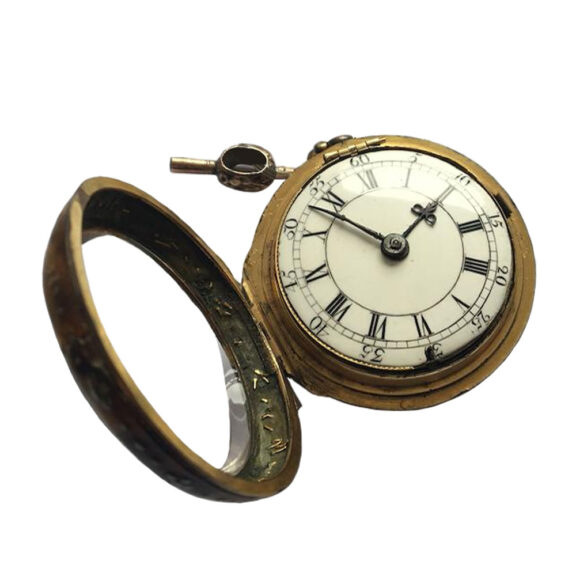 English gilt metal, pique and tortoiseshell pocket watch Circa 1700 English gilt metal, pique and tortoiseshell pocket watch Circa 1700