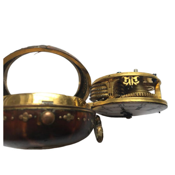 English gilt metal, pique and tortoiseshell pocket watch Circa 1700 English gilt metal, pique and tortoiseshell pocket watch Circa 1700